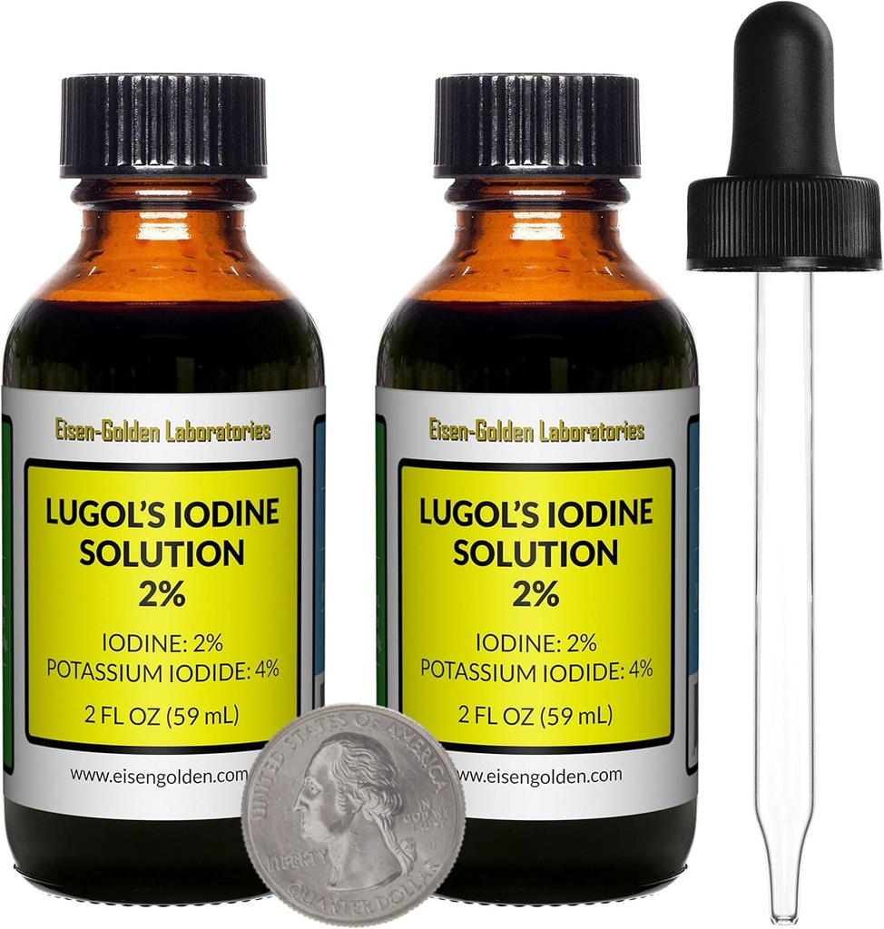 Lugol's Iodine / 2 Çözüm / 4 Oz in Two Amber Glass Şişes / Free Droppers /USA