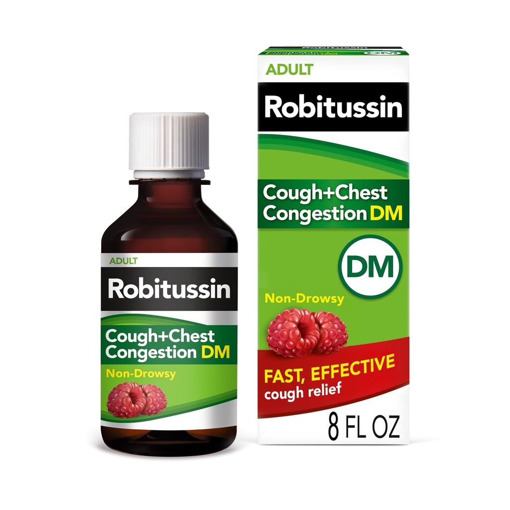 Robitussin Cough ve Chest Congestion DM, Cough Suppressant ve Waitorant, Raspberry Flavor - 8 Fl Oz Şişe