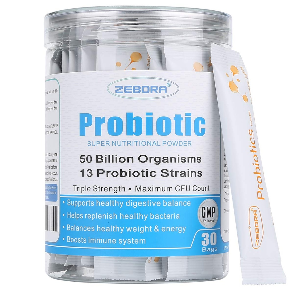 ZEBORA Kadınlar, Erkekler ve Çocuklar için Probiyotikler ve Probiyotikler Toz Digestive ve Immune Gut Health - Sağlıklı-Respiratory-Sistem Gluten Ücretsiz ve GMO, 30 Paketler
