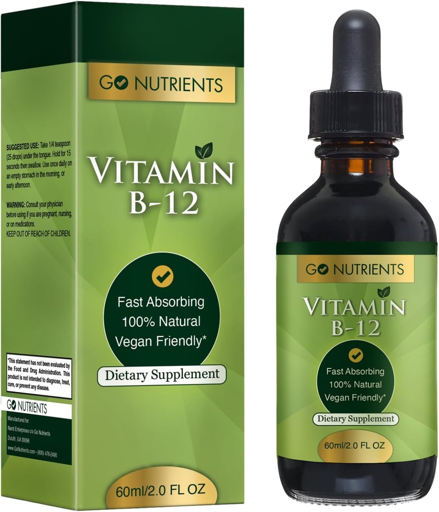 Go Nutrients B12 Sublingual Mecobalamin - B-12 Liquid Drops 300006, Organik Raspberry Flavor, Vegan - Enerji, Nerve Health & Red Blood Hücre Formasyon - 2oz (48 Hizmet)