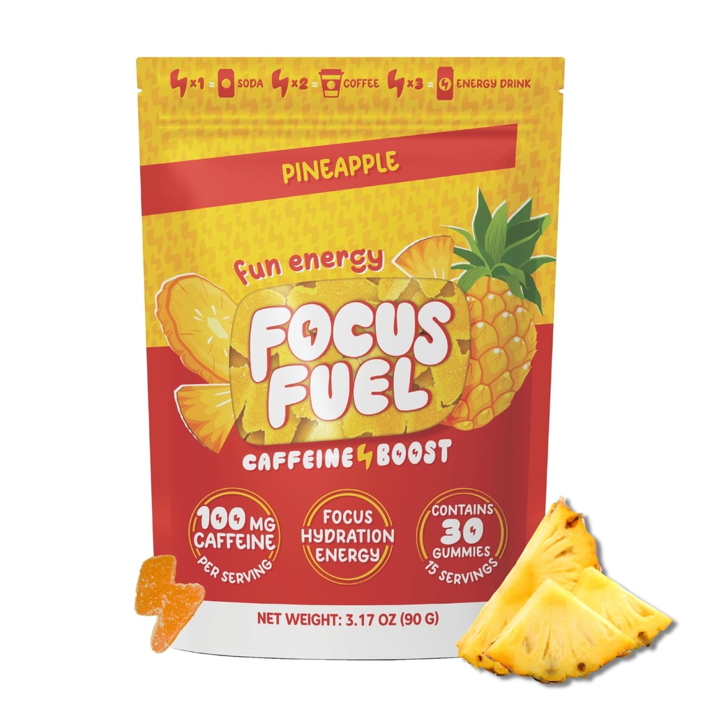 FocusFuel Enerji Chews – Pineapple Flavor (15 hizmet) – 100 mg Caffeine + Alpha GPC + L-Theanine + B12, Magnezyum – Tropikal Enerji Boost – No Crash or Jitters