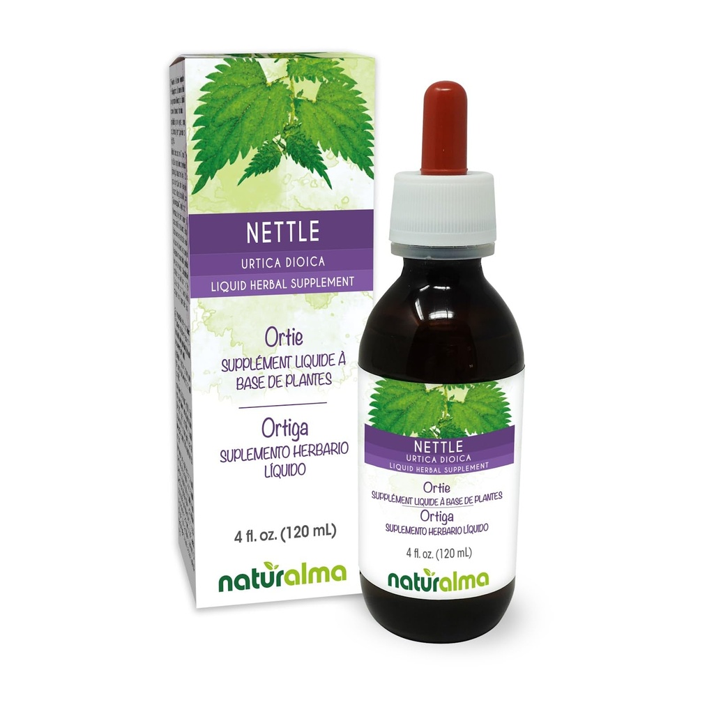Naturalma Nettle (Urtica dioica) Leaf and Root Alkol-Free Tincture - 4 fl oz Liquid Ekstraksiyon in Drops - Herbal Supplement - Vegan