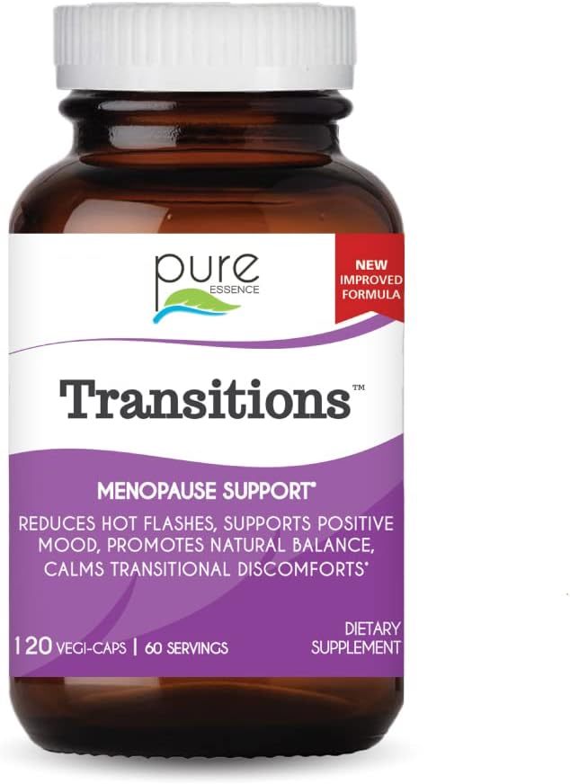 Pure Essence Labs Transitions Vitamins for Women, Natural Menopause Relief Supplement to teşvik Hormon Dengesi, Hot Flashes, Mood Swings & Night Sweats, 120 Capsules