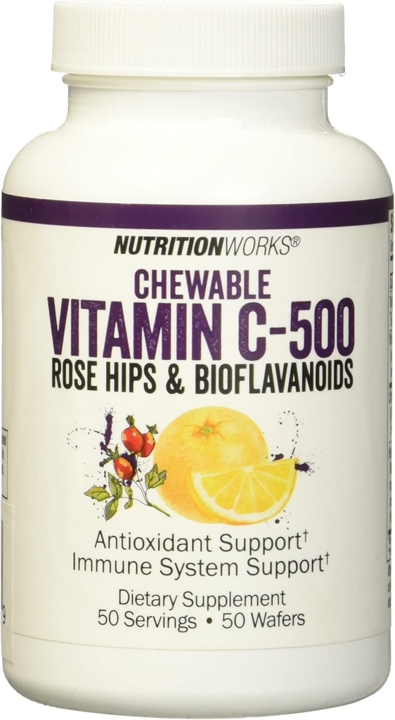 BeslenmeWorks Vitamin C Chewable, Supports Immune System, Potent Antioksis, 50 Hizmetler