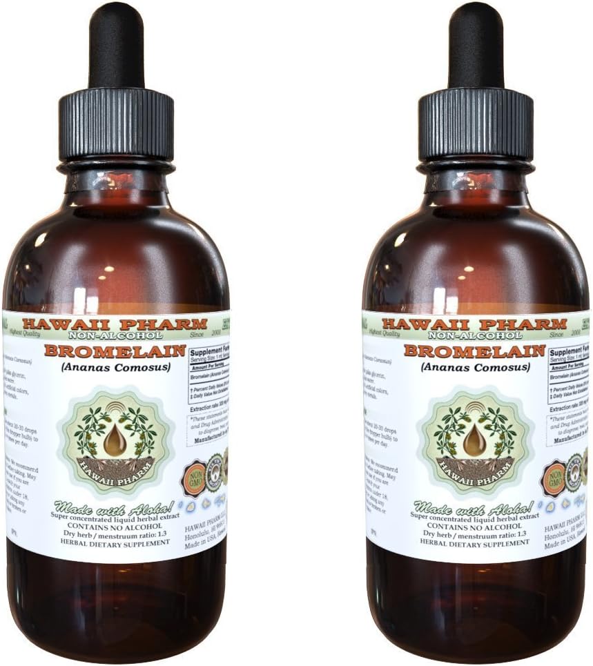 Bromelain Alkol Özgür Sıvı Ekstraksiyon, Bromelain (Ananas Comosus) Kuru Toz Glycerite Hawaii Pharm Natural Herbal Supplement 2x4 oz