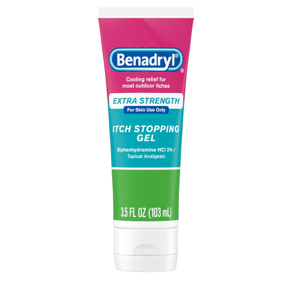 Benadryl Ekstra Güçlü Anti Itch Relief Gel, 2 Diphenhydramine HCl, Böcek Bites, Sunburn & More, Great for Camping Essentials, 3.5 fl ozz