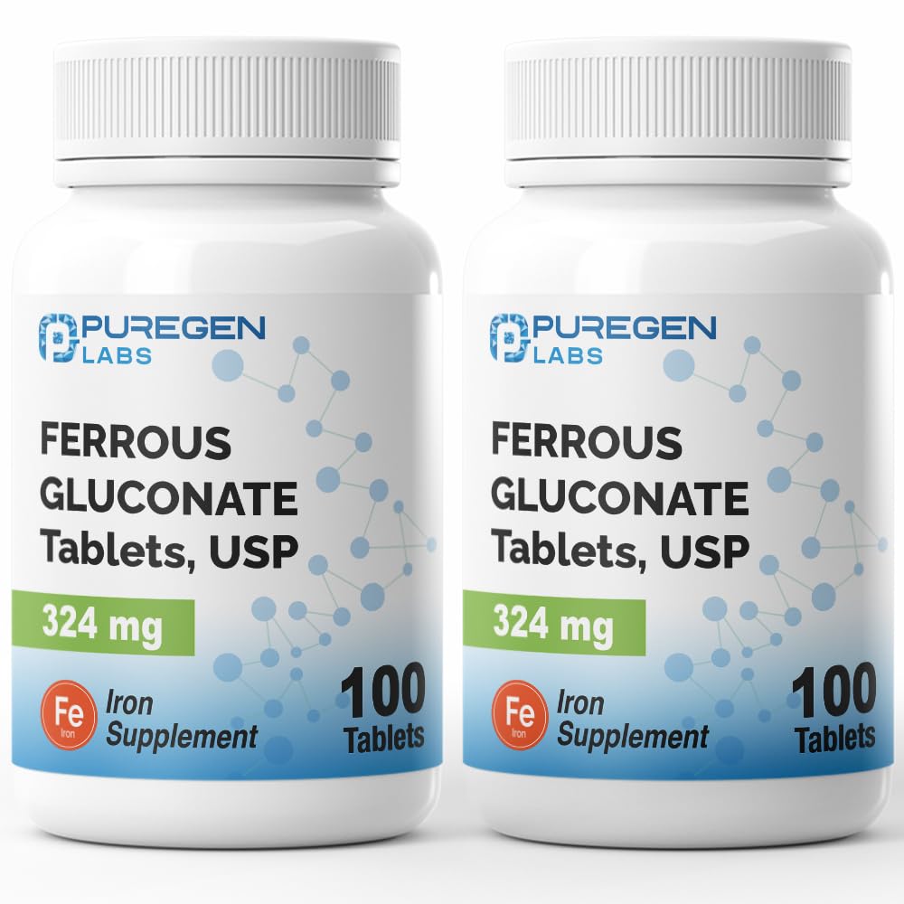 Safgen Laboratuvarları Ferrous Gluconate 324 mg [High Potency] Iron Supplement, Stomach'ta Nazi | 2 Pack - 200 Tablet Toplam Toplam