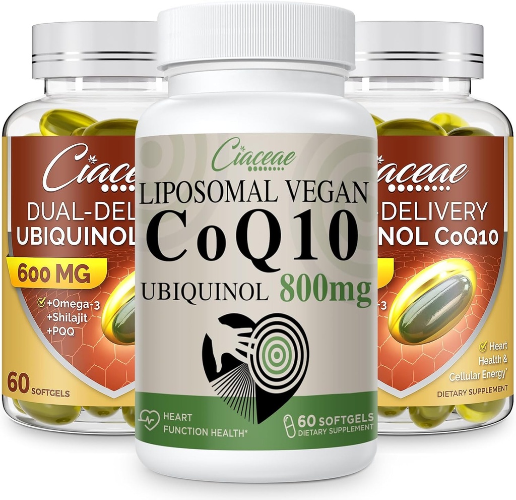 Liposomal CoQ10 800 mg 1'i Ubiquinol CoQ10 600 MG Softgels ile Omega-3 & Shilajit & PQ 2'yi 9