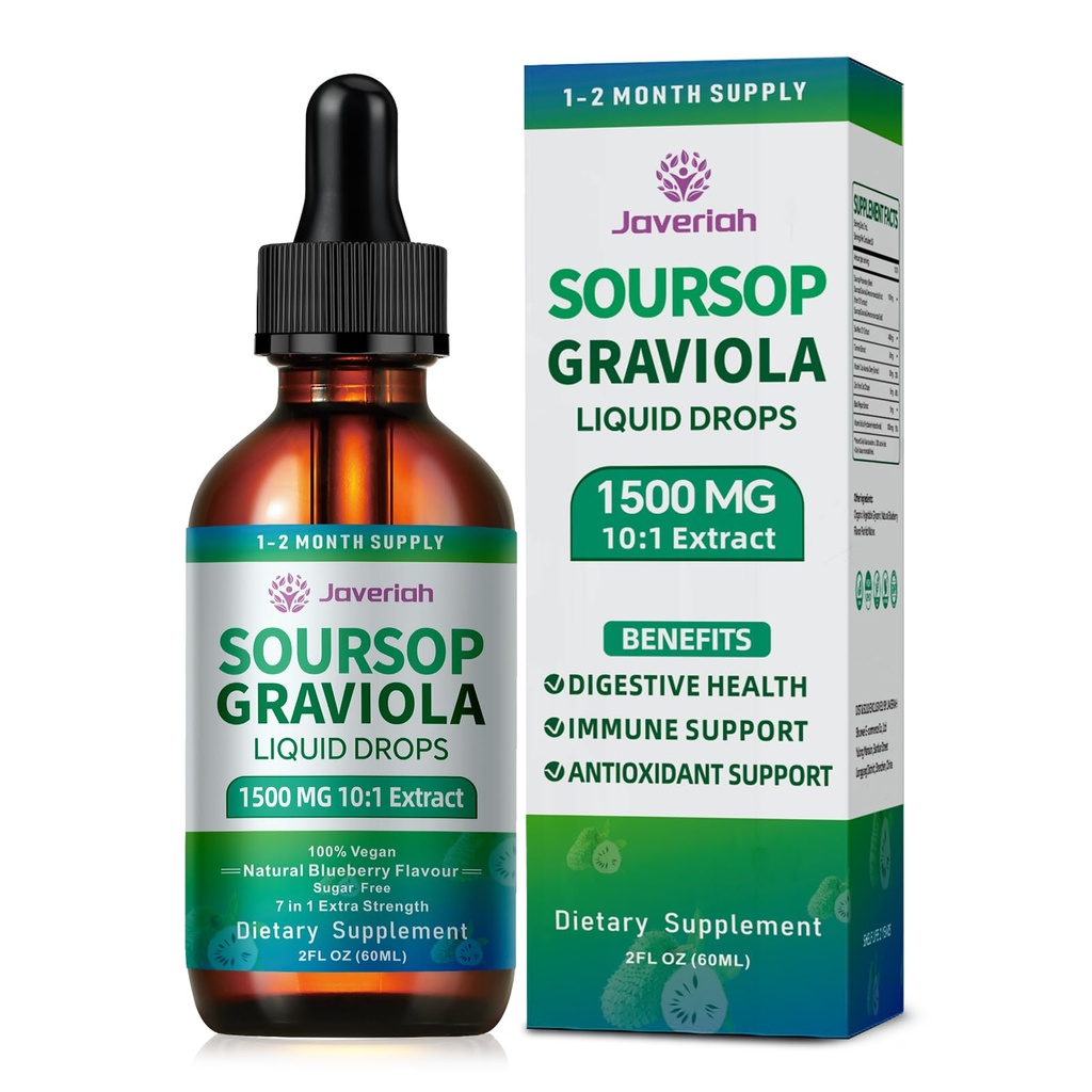 2 Pack Soursop Graviola Leaf Ekstraksiyon Dia Drops Supplement with Irish Sea Moss & Turmeric for Cellular Support, Immune System Boost, Liver Health, Soursop Bitters Liquid 60-Day Supply 4 FL OZ