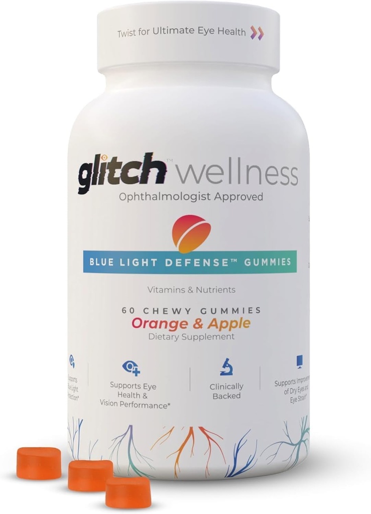Kuru Gözler Mavi Işık Savunması için Glitch Gummies - Vegan, Sugar Free Zeaxanthin ve Lutein Gummies for Eyes Supplement for Yetişkinler and Seniors (60 - 1 Şişe)