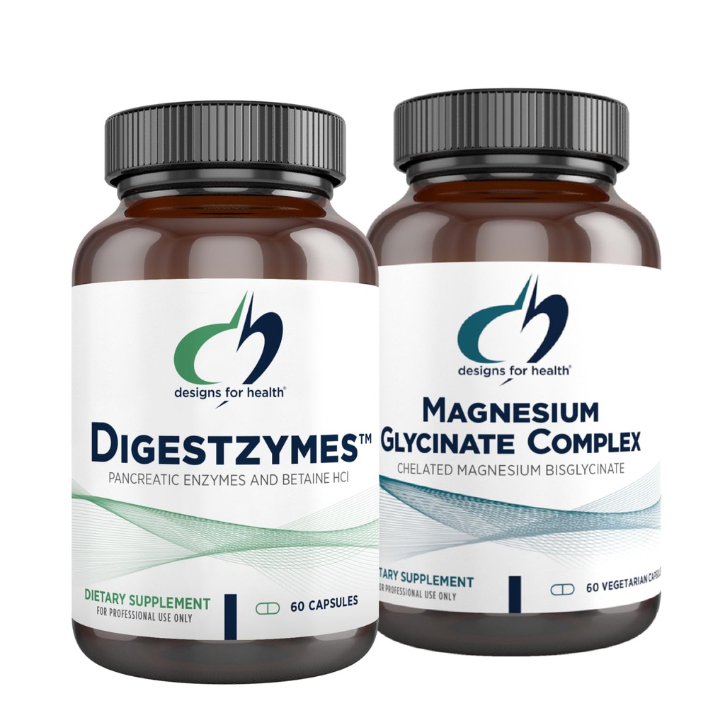 Sağlık Magnezyum Glycinate Kompleksi (60 Capsules) & Digestzymes (60 Capsules) Sche - Occasional Gas & Bloating için Enzymes