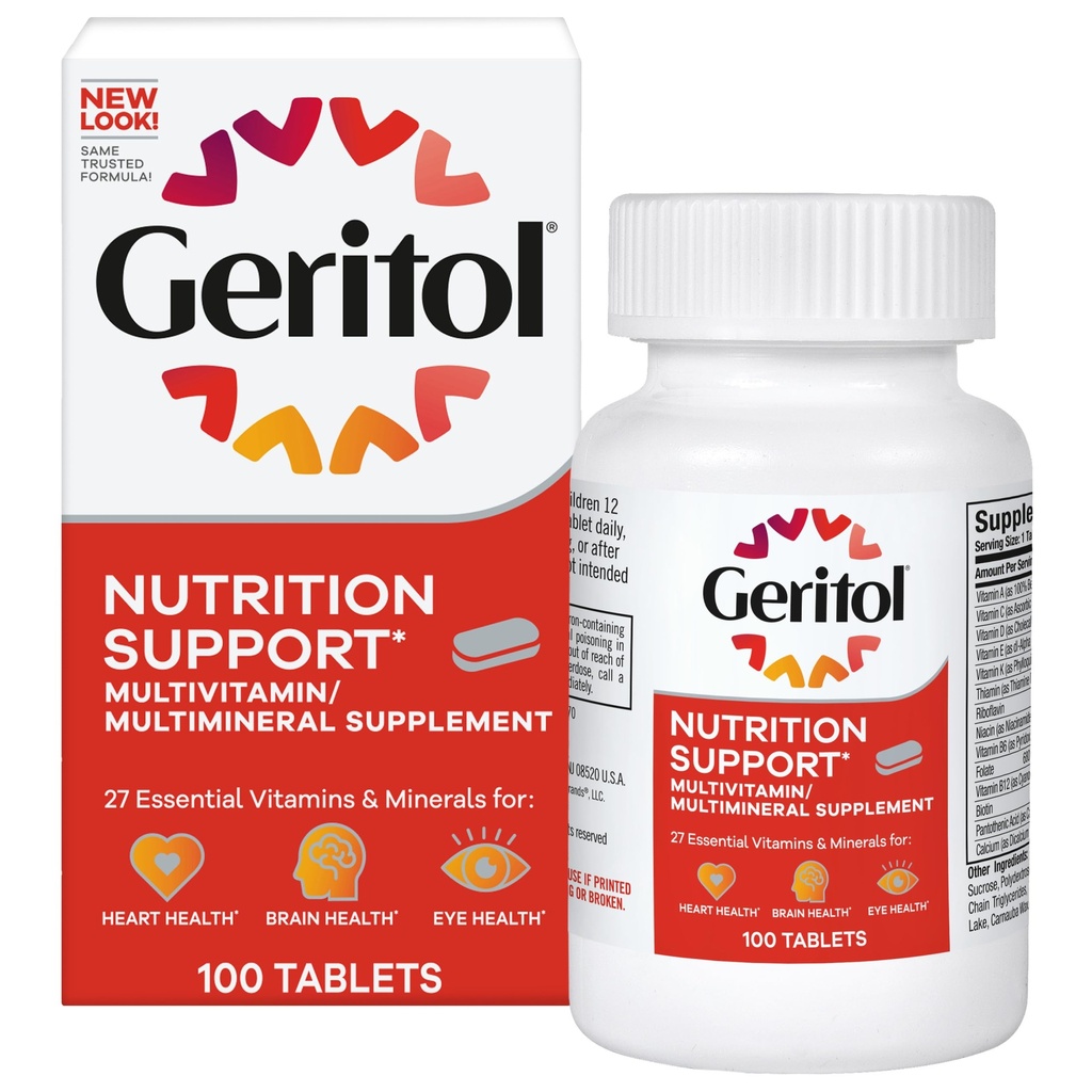 Geritol, Multivitamin Supplement, Contains B-Vitamins, Antioksis, Vitaminler C, E & D ve Iron, 26 Temel Vitaminler ve Mineraller, Gluten-Free, Non-GMO, No Yapay Sweeteners, 100 Tablet