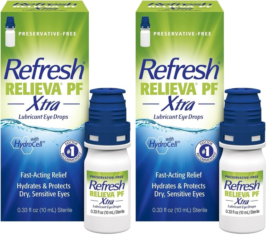 Yenilenen RELIEVA PF Xtra Preservative-Free Yapay Tears Lubricant Eye Drops, 2x0.33 fl oz (20 mL)