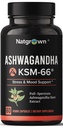 Natgrown Ashwagandha KSM 66 Supplement 600 mg - Stres, Mood, & Athletic Support - Organik KSM66 Kökleri - Vegan Capsules - 60 Count Count Count