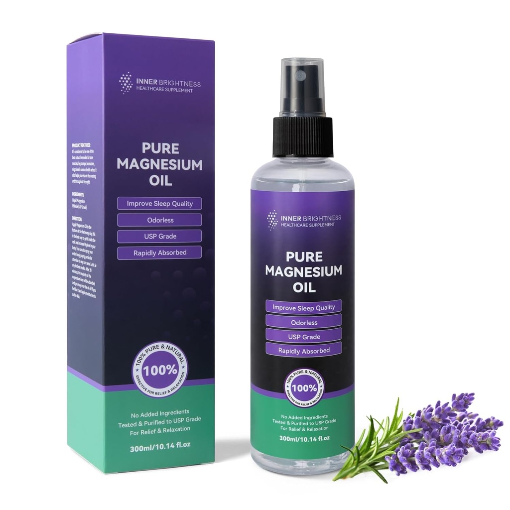 Foot & Sleep için Magnezyum yağı, Pure Oil Sprey Organik Doğal Magnezyum yapıştırıcısı - USP Grade Supplement Magnezyum - Big 10oz, 100 Natural & Pure for Muscle & Skin Health