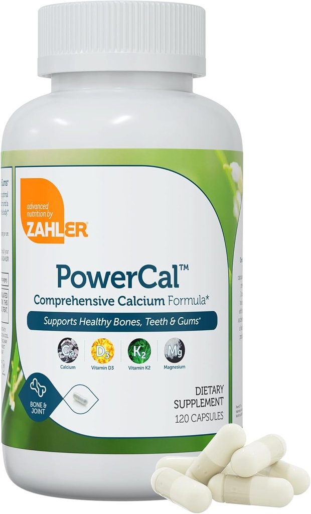 Zahler PowerCal -dis D3 K2 Magnezyum Supplement - Dişler, Gums & Bone Strength Support - Karher Bone Healthul Supplement for Women & Men with Vitamin D3 K2 ve Magnezyum (120 Capsules)