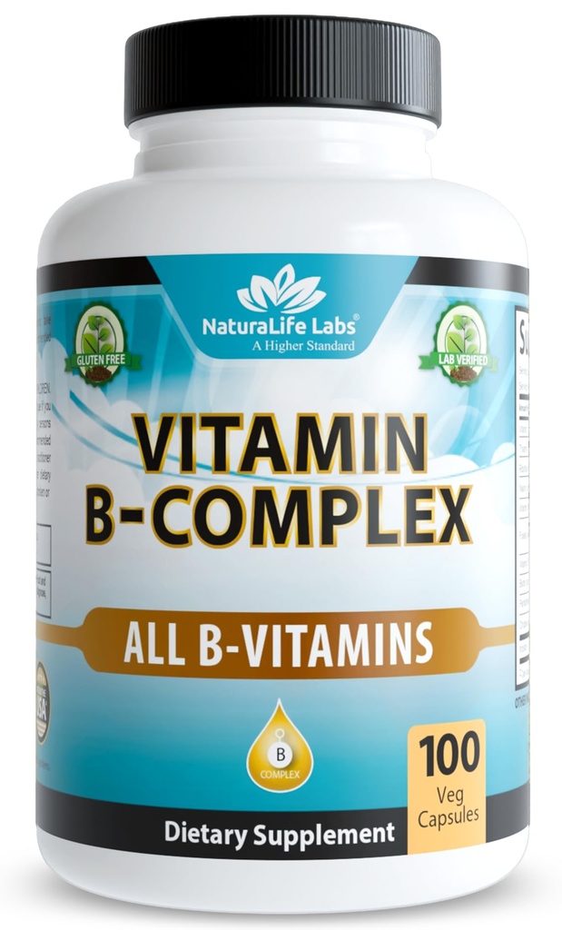 NaturaLife Labs C & Folic Acid ile B-Complex - B1, B2, B3, B5, B6, B7, B9 & B12 - 100 Capsules, Vegan, Non-GMO, Gluten Free
