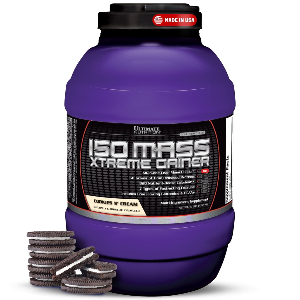 Ultimate Nutrition ISO Mass Xtreme Winer - High-Calorie Mass Wintine & Whey Isolate Protein Tozu Kilo Verme, Lean Muscle Mass, Bulk Supplement - Kurabiyeler N Cream, 10lbs