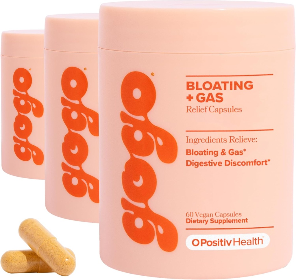 GOGO Bloating & Gas Digestive Relief, 30 Hizmetler (Market of 3) - Digestive Enzymes, Bromelain, Ginger Root, & Milk Butle - Supports Bloating Relief & Reduces Water Retention