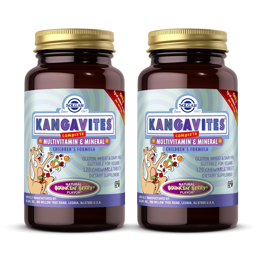 Solgar Kangavites, Bouncin' Berry Flavor - 120 Chewable Tabletler, 2 Paket - Çocuklar için Çokvitamin & Mineral Formula - Vegan, Gluten Free