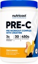 Nutricost Pre-C Pre-Workout Kompleks witht Tinaine (Peach Mango | 30 Hizmet) Toz - Fintess Routines, 450g