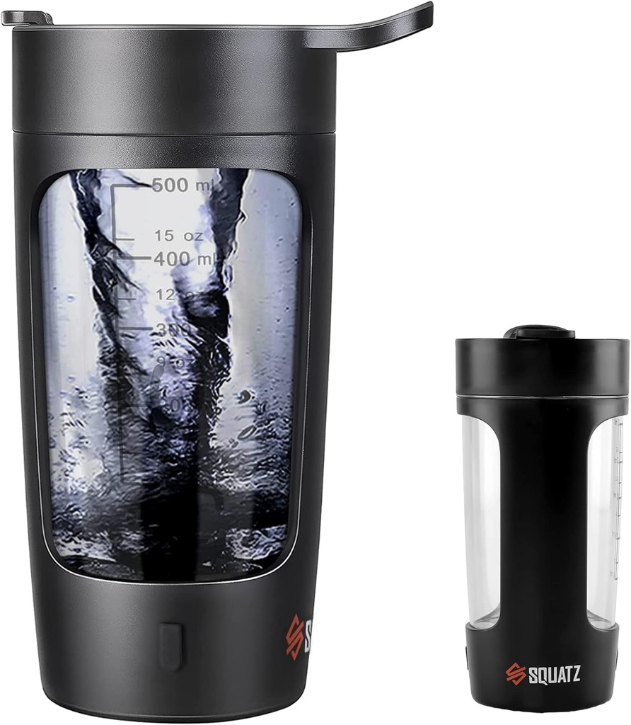 SQUATZ 22 Oz Electric Shaker Şişe - Otomatik Protein Shake Blender Flask, Leak-proof & Easy to Clean, Smooth Drink in 15 Seconds, Ideal for Gym Shakes, Coffee, Milkshakes (Black)