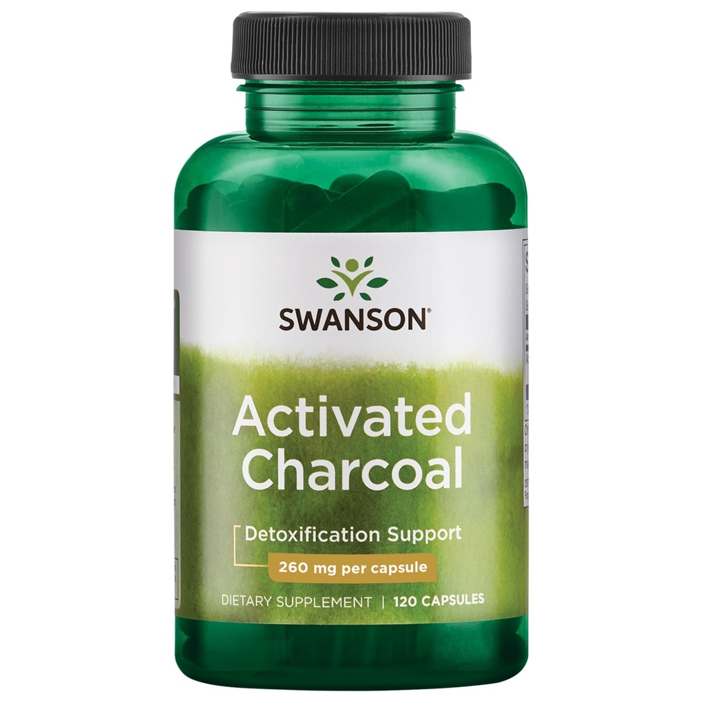 Swanson Aktif Charcoal - Doğal Supplement Sağlıklı Absorpsiyon Destekleme - Bowel Düzenliliği Sağlamak - (120 Capsules, 520 mg per Service)