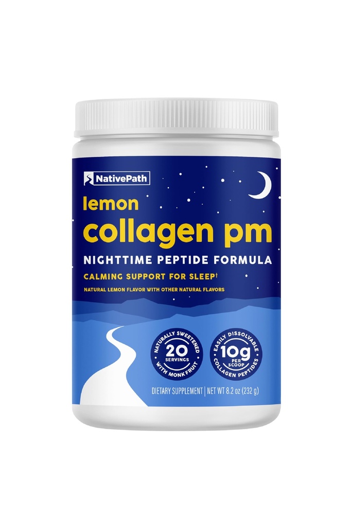 YerliPath Collagen PM - Lemon Nighttime Collagen Peptides Toz with, Magnezyum GABA, L-Theanine ve Melatonin - 20 Hizmet