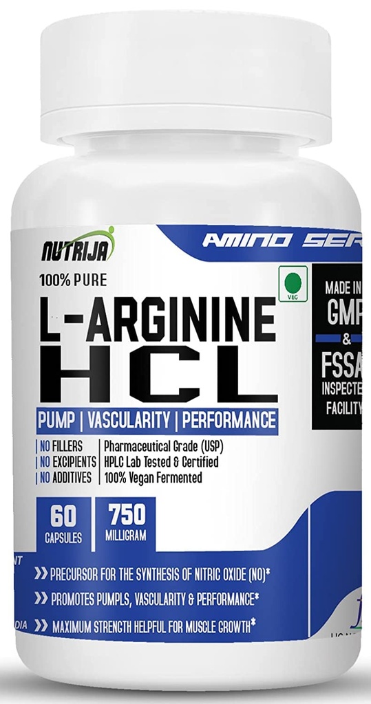 L-Arginine HCL Capsules - En Yüksek Biyoavailability Form of L-Arginine | En Güçlü, Nitrik Çimento Precursor (120 Capsules)