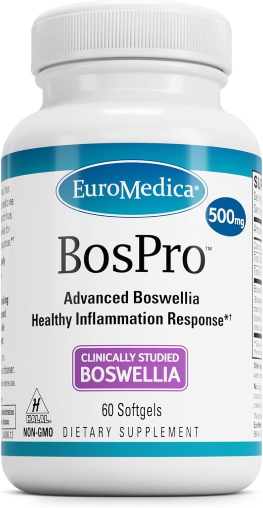 EuroMedica BosPro - Boswellia Serrata Extract Supplement - Sağlıklı Lung Desteği için Diyet Supplement - Herbal Supplement Formula - 60 Softgels