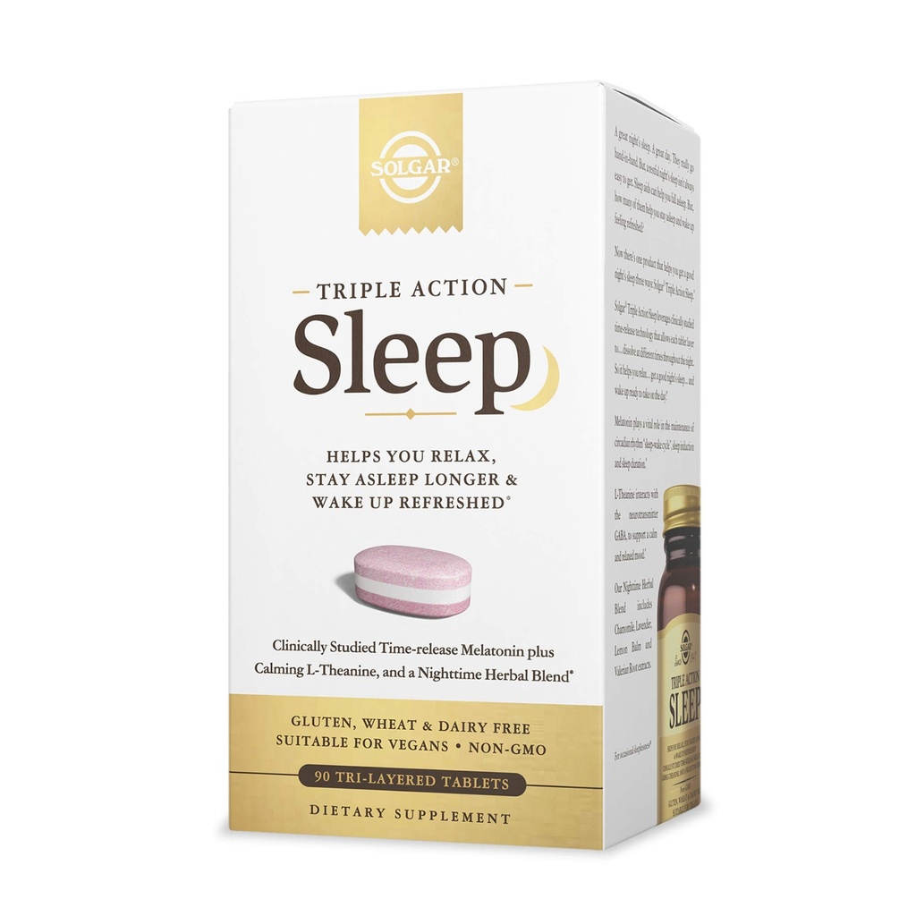 Solgar Triple Action Sleep, 90 Tri-Layer Tabletleri - Time-Release Melatonin & L-Theanine Plus Herbal Mix - Helps You Relax - Non-GMO, Gluten Free - 90 Servisler
