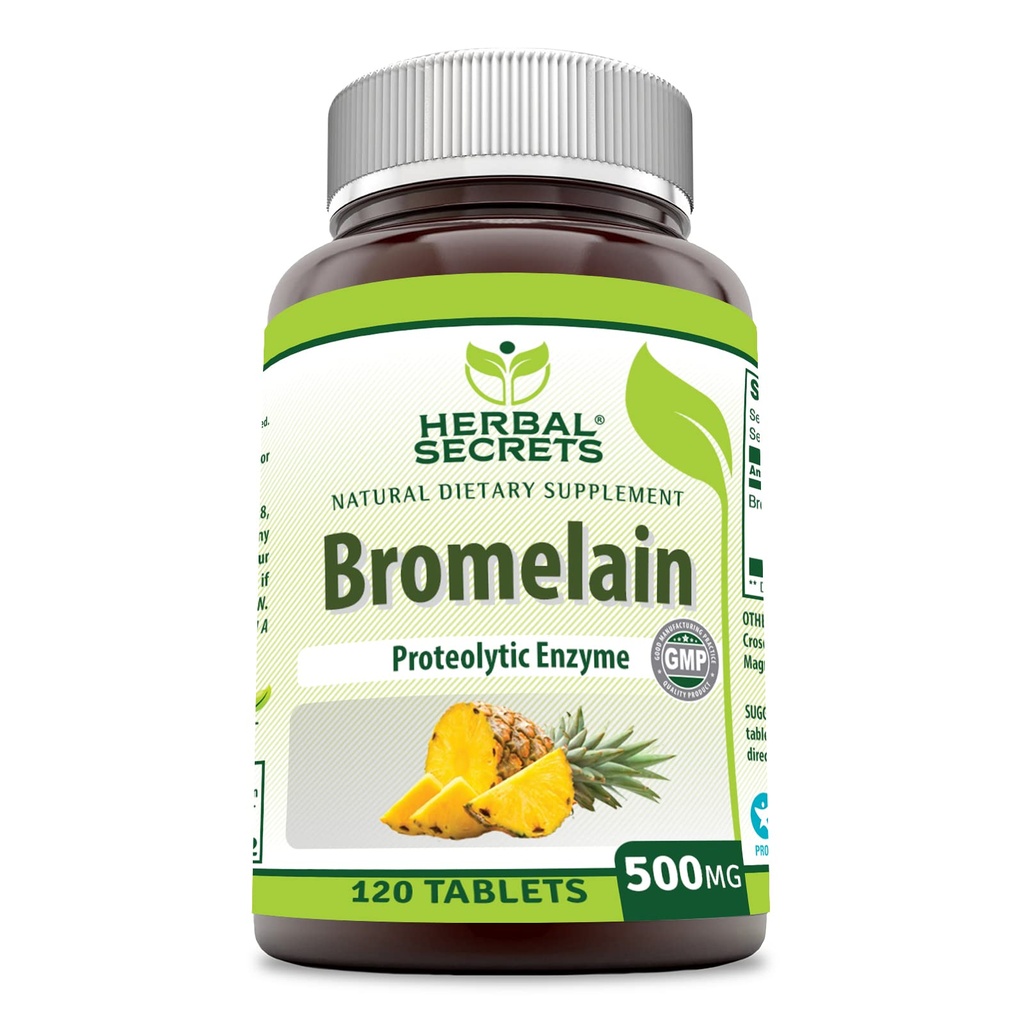 Herbal Sırları Bromelain Supplement 500 Mg Tabletleri Tamam | Non-GMO | Gluten Free | Made in USA (120 Count)