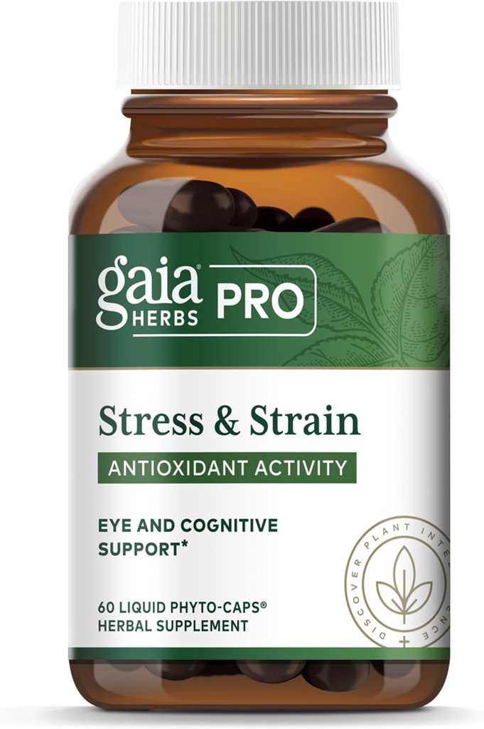 Gaia Herbs Pro Stress & Strain - Eye Health Support - Özellikler Astaxanthin, Lutein, Grape Seed & More - Vegan, Gluten-Free & Dairy-Free - 60 Sıvı Phyto-Caps (60 Hizmet)