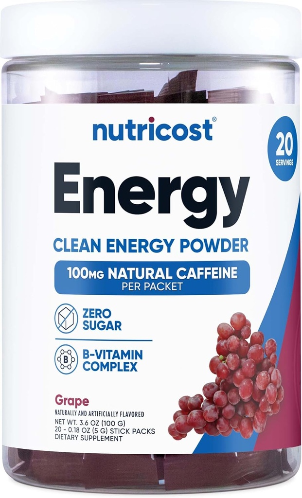 Nutricost Energy Complex Stickpack (20 hizmet) Grape Flavored - Gluten-Free + Non-GMO