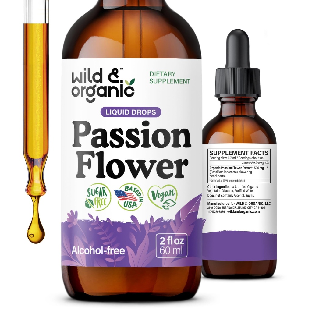 Wild & Organic Passionflower Tincture - Takeing Passion Flower Drops for Women - Liquid Passiflora Incarnata Herb - Vegan, Sugar & Alkol Ücretsiz Ekstraksiyon Tamam - 2 fl ozz