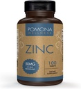 Pomona Wellness Zinc Supplements For Adults, 50mg, Skin Health And Immune Support, Easy To Swallow, For Antioxidant And Overall Health, Vegan, Non-GMO, 100 Tablets