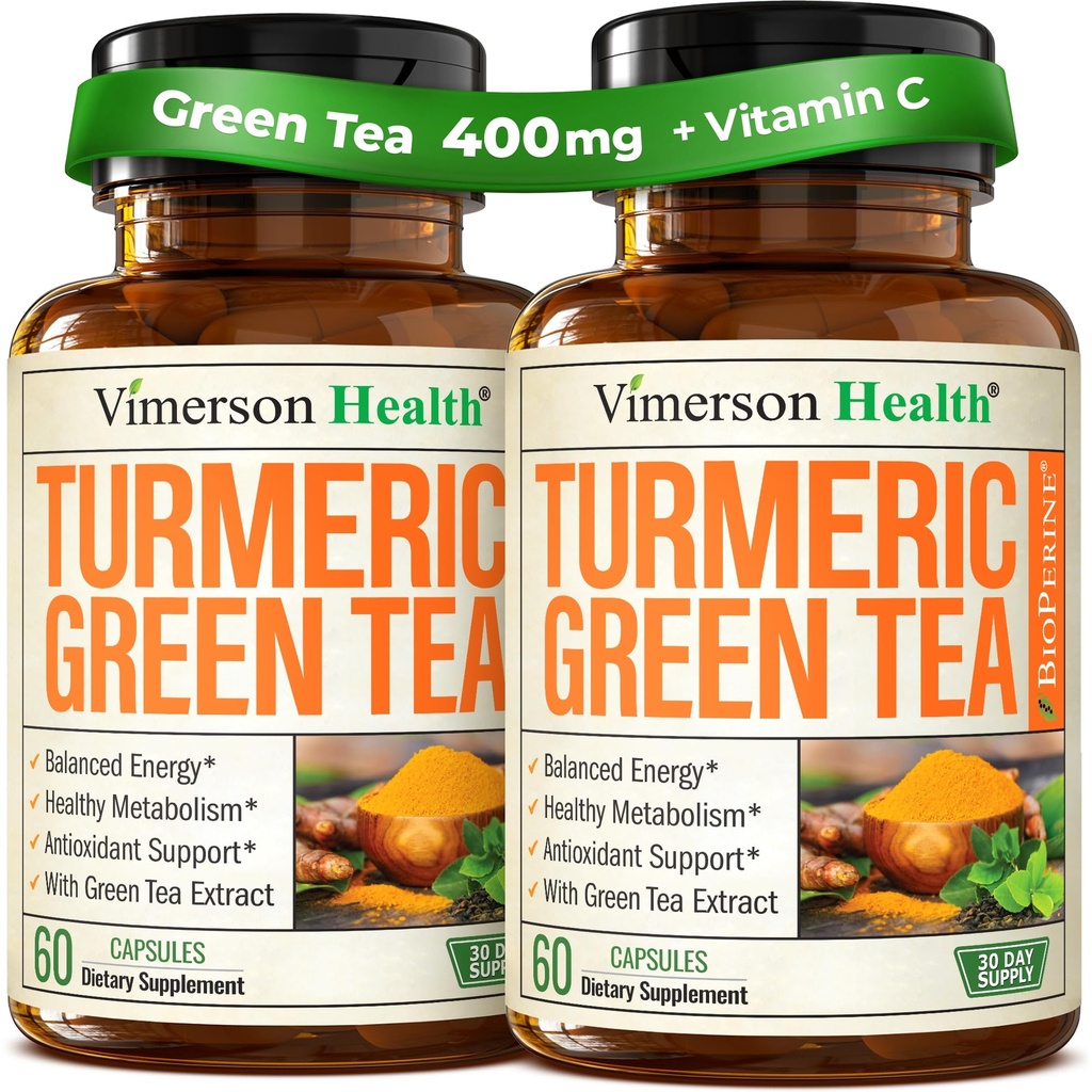 Turmeric Curcumin Supplement with Green Tea Extract (ECGC) & Vitamin C for Joint Health, Energy & Inflammation Balance - Organik Tumeric Curcumin with Black Pepper - Gluten-Free, Non-GMO.