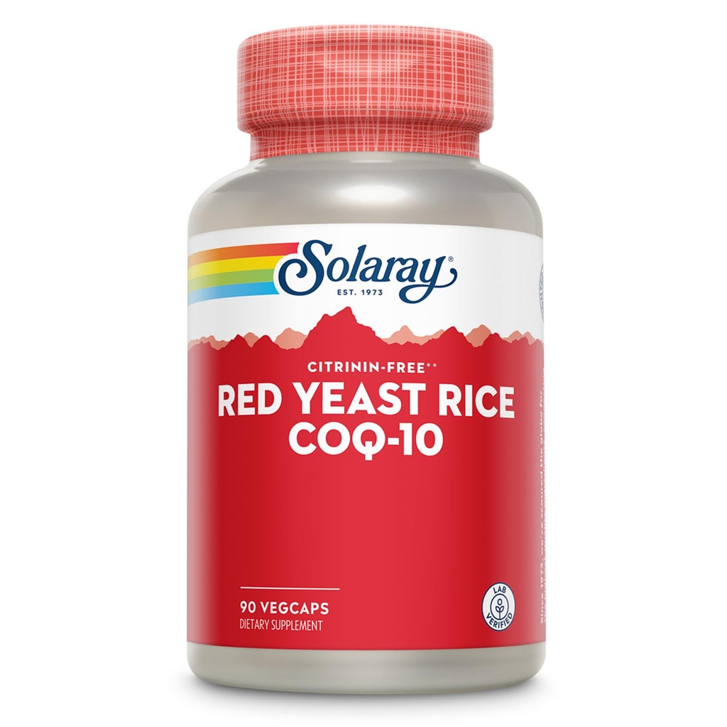 SOLARAY Red Yeast Rice Plus CoQ-10 & No-Flush Niacin Vitamin B-3, Sağlıklı Kalp ve Cardiovascular Desteği, Non-Irradiated & Citrinin Free, 60 Day Money Back Garanti, 90 Hizmet, 90 VegCaps