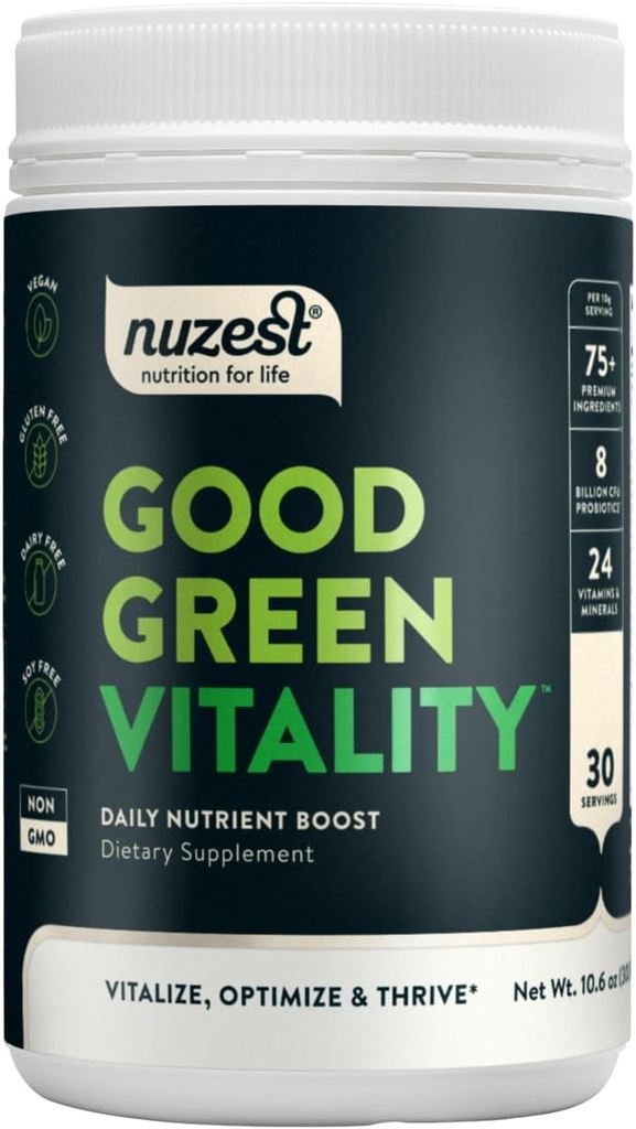 Nuzest Greens Toz İyi Yeşil Yaşam - Vitaminler, Mineraller ve Superfoods - Vegan Multivitamin Supplement (300g)