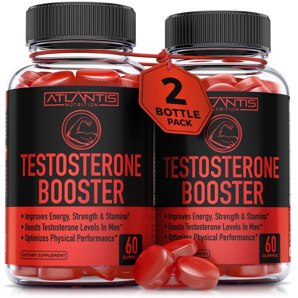Atlantis Beslenme testosteron (28) Erkekler için Gummies - Güçlü ve Stamina - Performans ve Erkek Geliştirme - Tribulus, Horny Goat Weed, Maca Root | 2Pack (120 Gummies)
