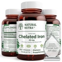 Doğal Nutra Chelated Iron Supplement for Men & Women, Nails Health, Optimal Aborpsiyon, Gelişmiş Demir Seviyeye Yardım, Vücut Fulid'i Geliştirmeye Yardım, Saç Büyümesini Geliştirmeye Yardım, Cilt Sağlığı, 180 Tablet