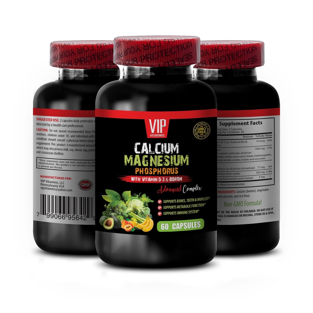 Kemik ve Ortak Vitaminler - Magnezyum Phosphorus, D-3 ve Boron Advanced Kompleksi ile - Phosphorus Magnezyum Tamam, Kalsiyum Magnezyum Pyum 1 Bot 60 Capsules