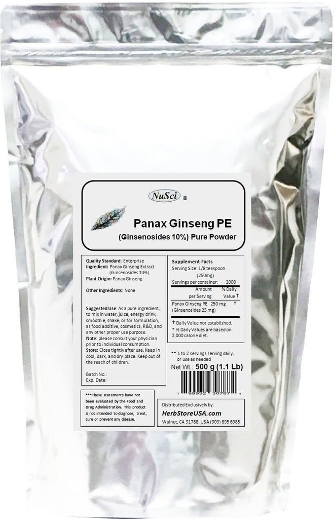 Panax Ginsengi Toz, 10 Ginsenosides, Energy & Vitality (500 Grams (1.1 lb)