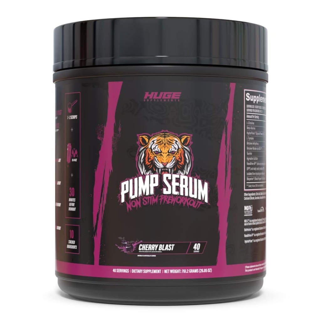 Büyük Supplements Pump Serum, Stim Free Pre Workout ve Nitrik Oksit Focus'u geliştirmek için, Pumps, Fulness with No Caffeine, L-Citrulline, GlycerPump, L-Tyrosine, Nitrosigine (Cherry Blast)