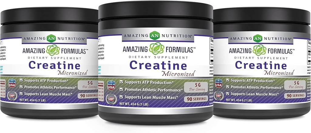 Amazing Formulas Micronized Kretine Monohidrat Supplement | 5000 Mg | Non-GMO | Gluten Free | Made in USA (1 Lb - 3 Pack, Unflavored)
