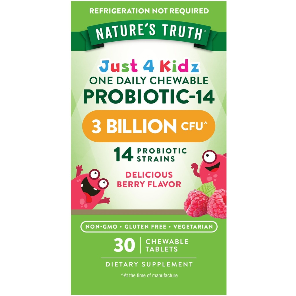 Nature's Truth Probiyotiks for Kids | 30 Chewable Tabletler | 3 Milyar CFUs | Berry Flavor | Vegetarian, Non-GMO & Gluten Free Supplement Supplement