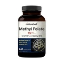 NatureBell Metil Folate 15 mg - 240 Capsules - 5-MTHF with Methyl B12-15mg L-Methylfolate & 1.00006 Vitamin B12 - Enerji & Bilişsel Destek Tamam * - Gluten-Free & Non-GMOB