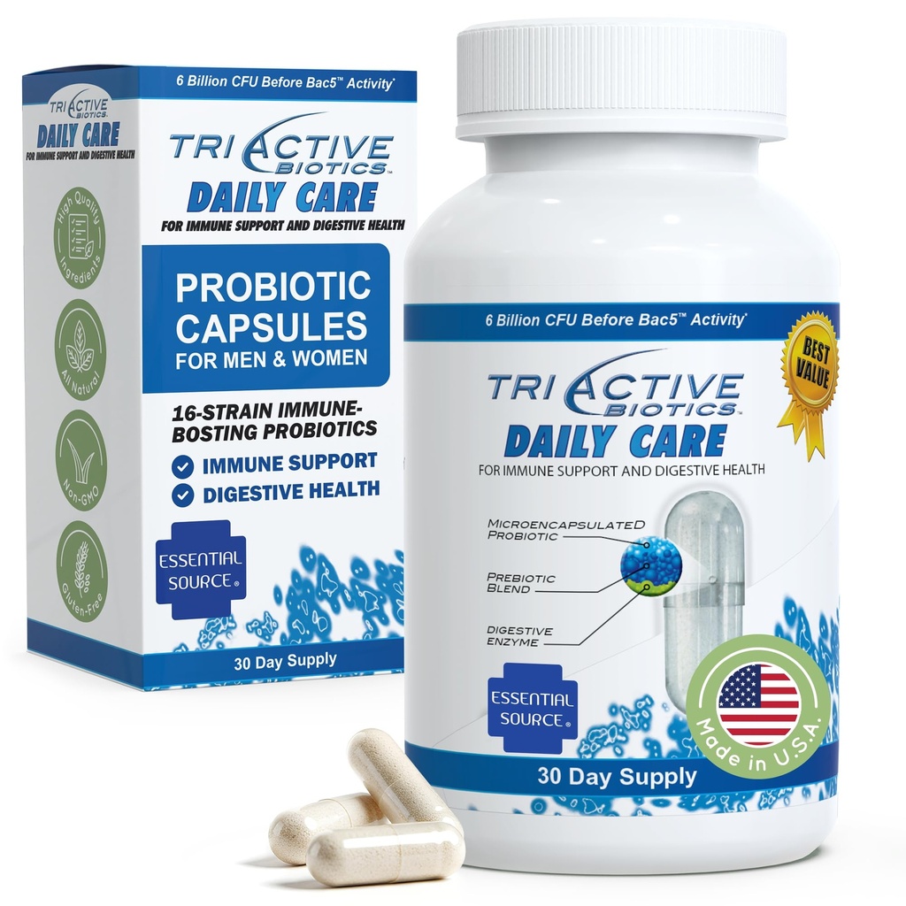 TriActive Biotics Günlük Bakım - Kadınlar ve Erkekler için Probiyotikler, 6 Milyar CFU ile Probiyotikler - Digestive Health - Support Gut Health, Immune Defense - 30 Capsules