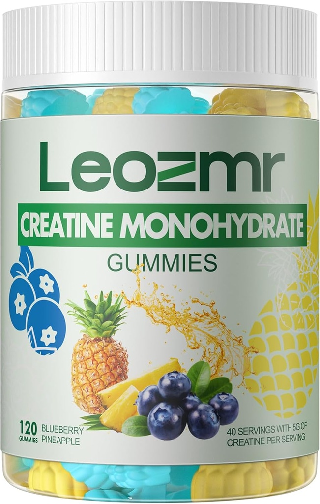 Kretine Monohidrat Gummies 5000 mg for Men & Women, Chewables Kretine Monohidrat Supplement (120 Count)- Blueberry Pineapple
