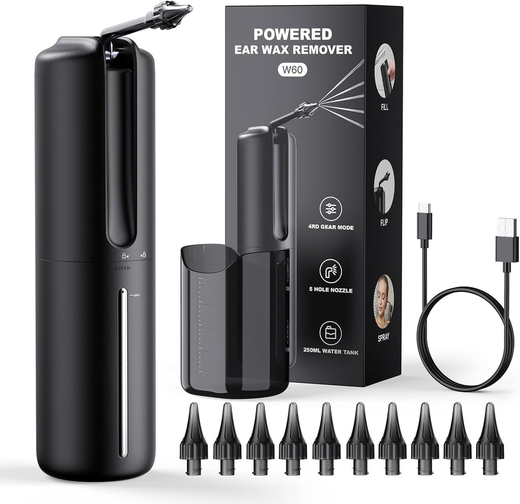 Ear Wax Removal Electric Ear Irrigation Flushing System Water Support Ear Bright with 4 Basınç Modes Güvenli ve Etkili Kulak Temizlik Aracı Su Dayanıklı USB Isıtmalı USB Cihazları